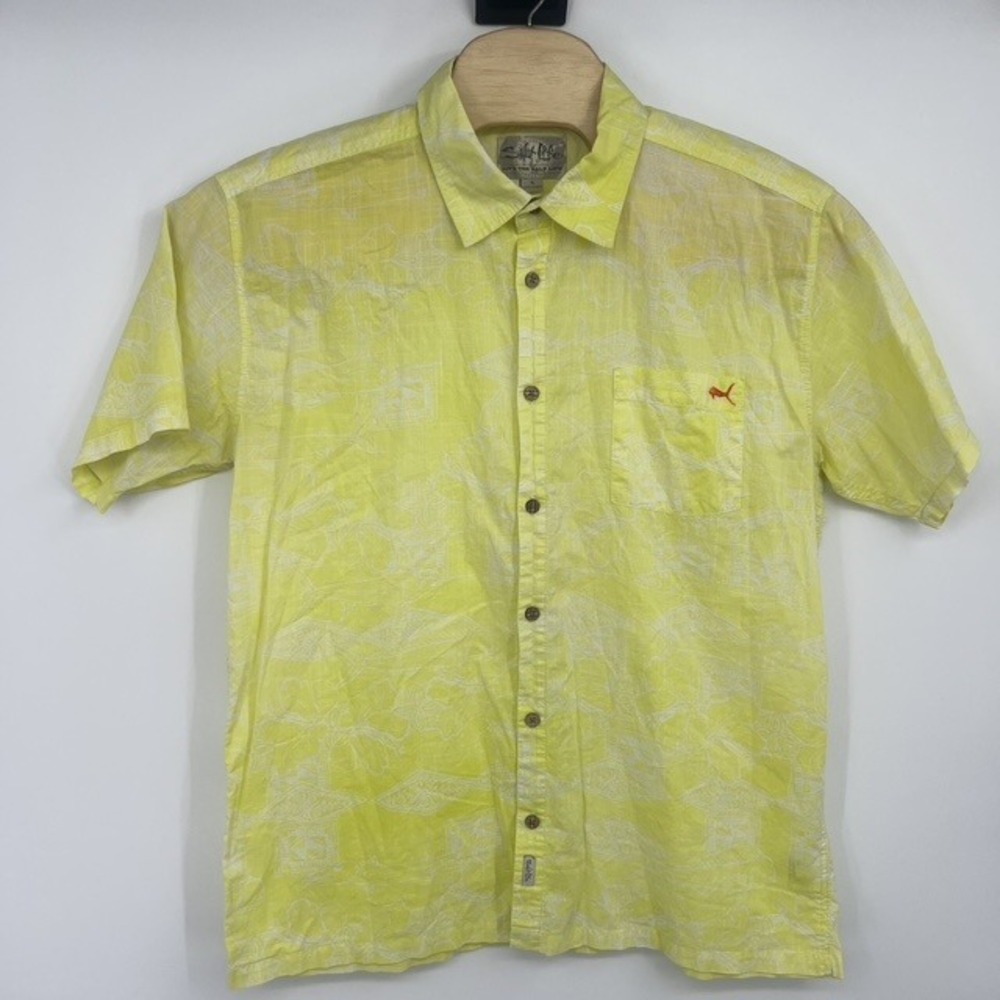 Salt Life Men's XL Yellow Cotton Short Sleeve Button Up Nautical Print Shirt